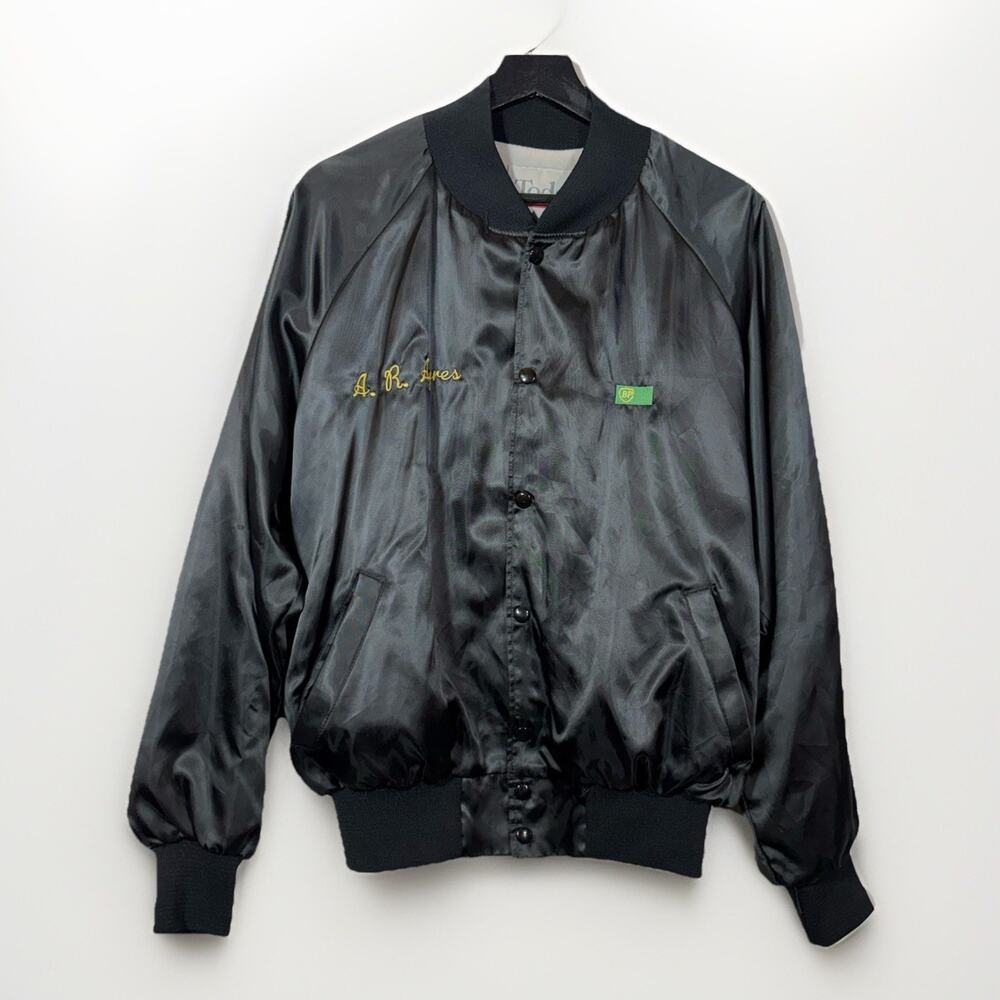 Vintage Black Satin Jacket BP Oil Kentucky Truck Stop Size L 44-46 Todd USA